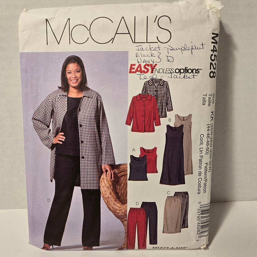 Mccall's Easy Endless Options M4528‎ Uncut Sewing Pattern Plus Size Jacket Dress